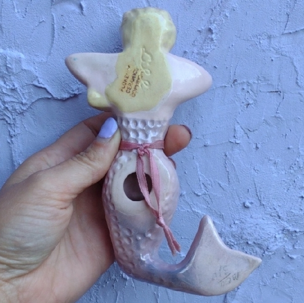 Handcrafted Ceramic Mermaid Figurine - Pink and Cream - Picture 3 of 3